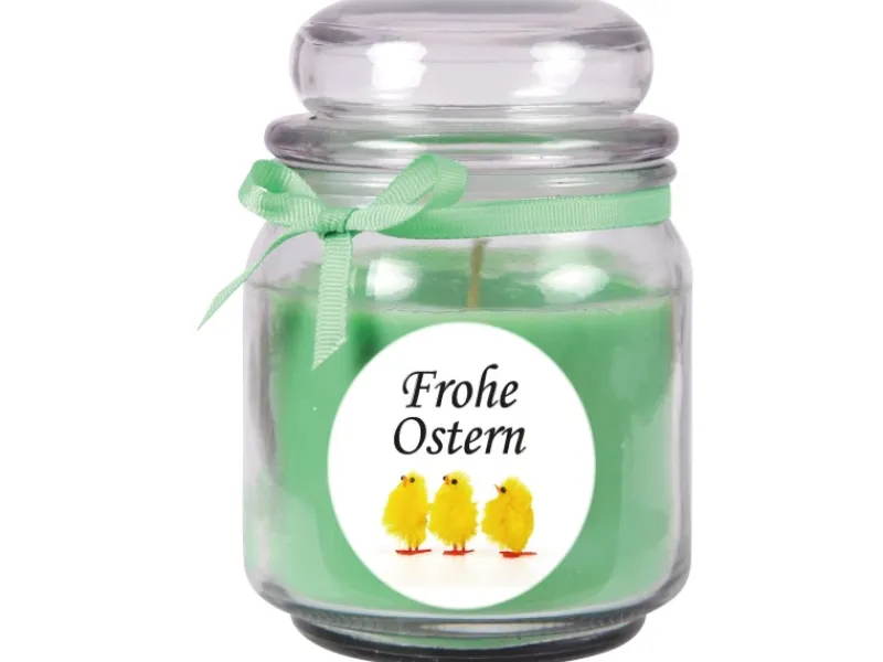 HS Candle Duftkerze & Glas Frohe Ostern Bonbon Ø9 cm Coconut Limes Küken