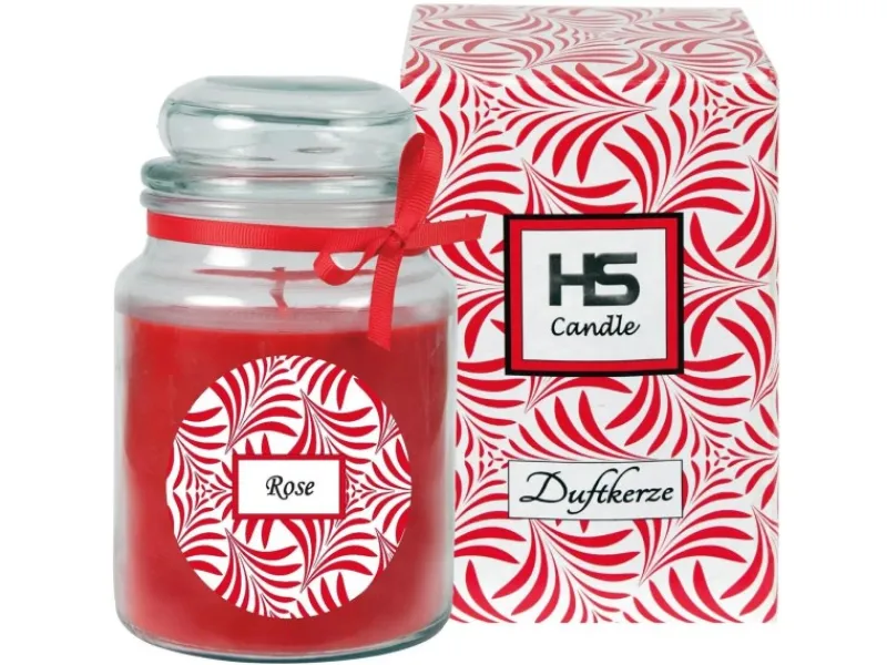 HS Candle Duftkerze & Glas Duft Schriftzug Bonbon Ø10 cm Rose