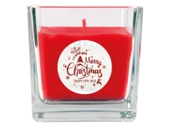 HS Candle Duftkerze & Glas Weihnachten Rot Bonbon 50h