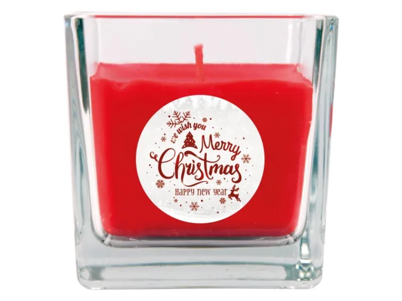 HS Candle Duftkerze & Glas Weihnachten Rot Bonbon 50h