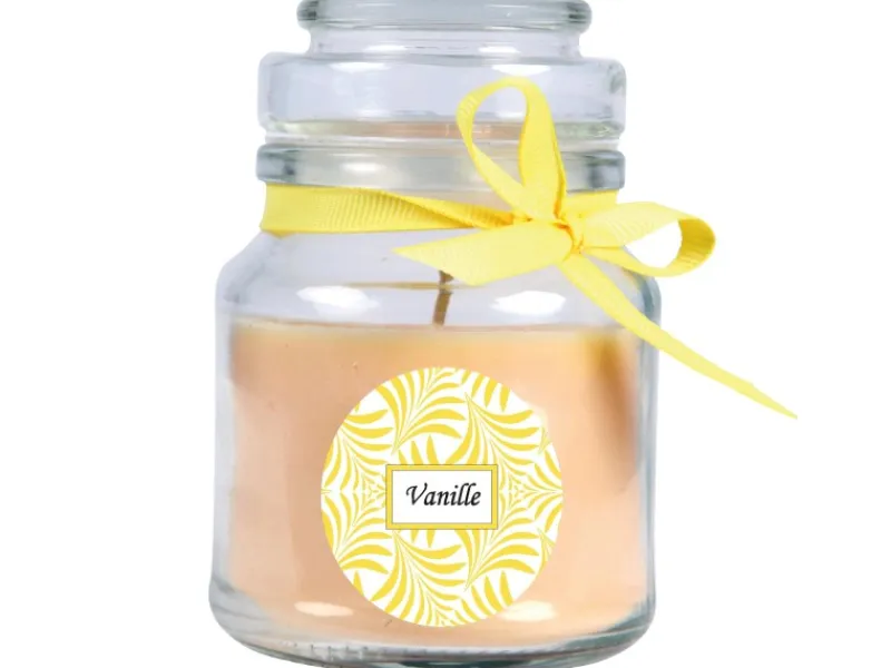 HS Candle Duftkerze & Glas Duft Schriftzug Bonbon Ø7 cm Vanille
