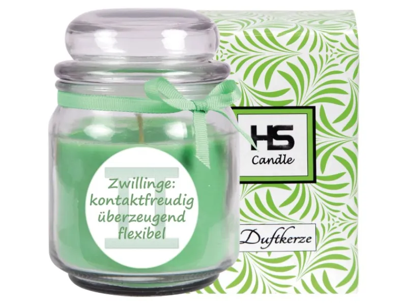 HS Candle Duftkerze & Glas Sternzeichen Coconut Limes 70 Stunden Zwillinge