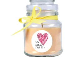 HS Candle Duftkerze & Glas Herzen Vanille Gelb