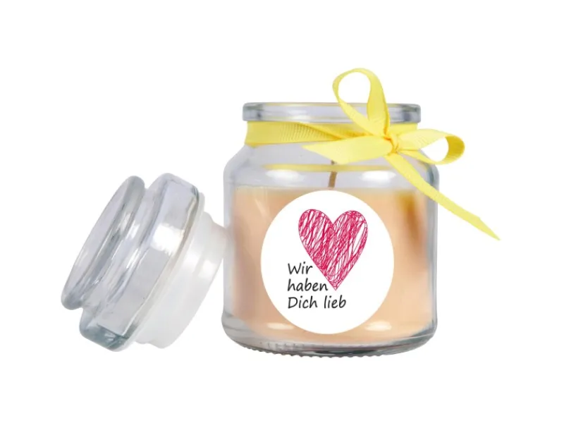 HS Candle Duftkerze & Glas Herzen Vanille Gelb