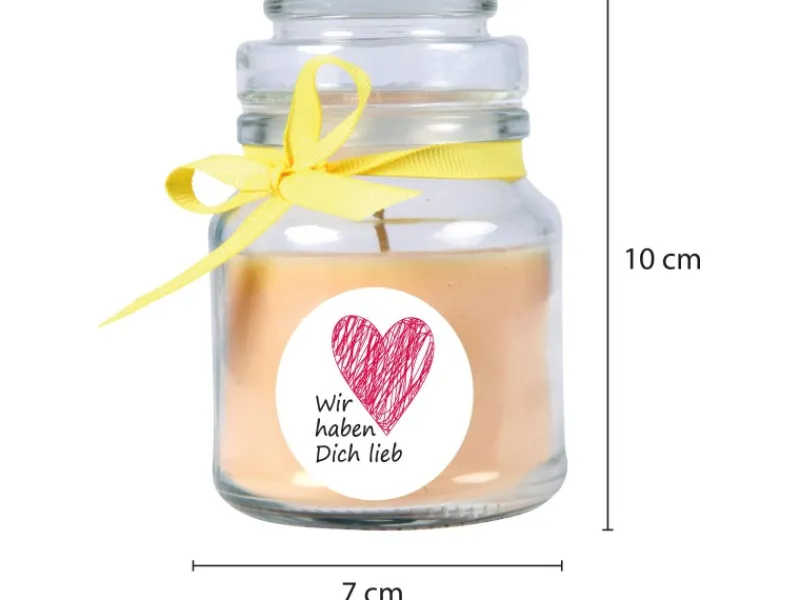 HS Candle Duftkerze & Glas Herzen Vanille Gelb