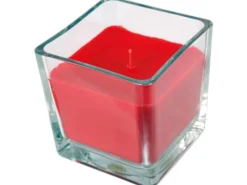 Sale HS Candle Duftkerze & Glas Karneval Rot Viereck 50h