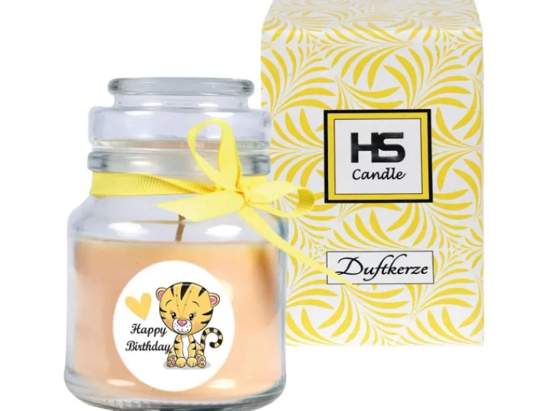 Online HS Candle Duftkerze & Glas Happy Birthday Bonbon Vanille Tiger