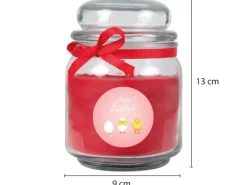 HS Candle Duftkerze & Glas Ostern Rot Bonbon 70h Küken