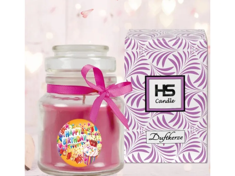 HS Candle Duftkerze & Glas Happy Birthday Cupcake Lavendel