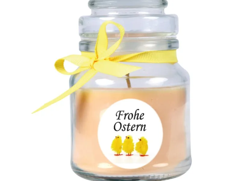 HS Candle Duftkerze & Glas Frohe Ostern Bonbon Ø7 cm Vanille Küken
