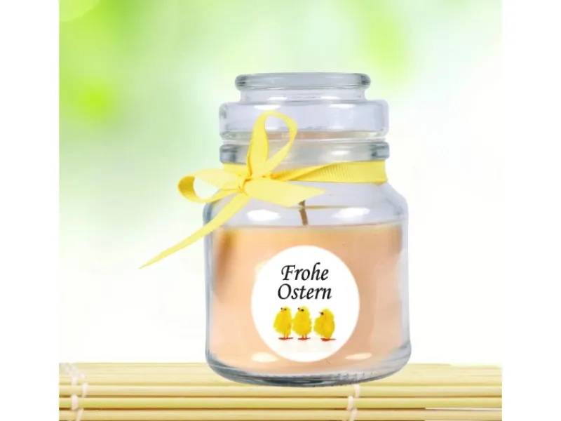 HS Candle Duftkerze & Glas Frohe Ostern Bonbon Ø7 cm Vanille Küken