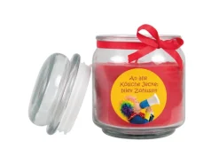 New HS Candle Duftkerze & Glas Karneval Rot Bonbon 70h