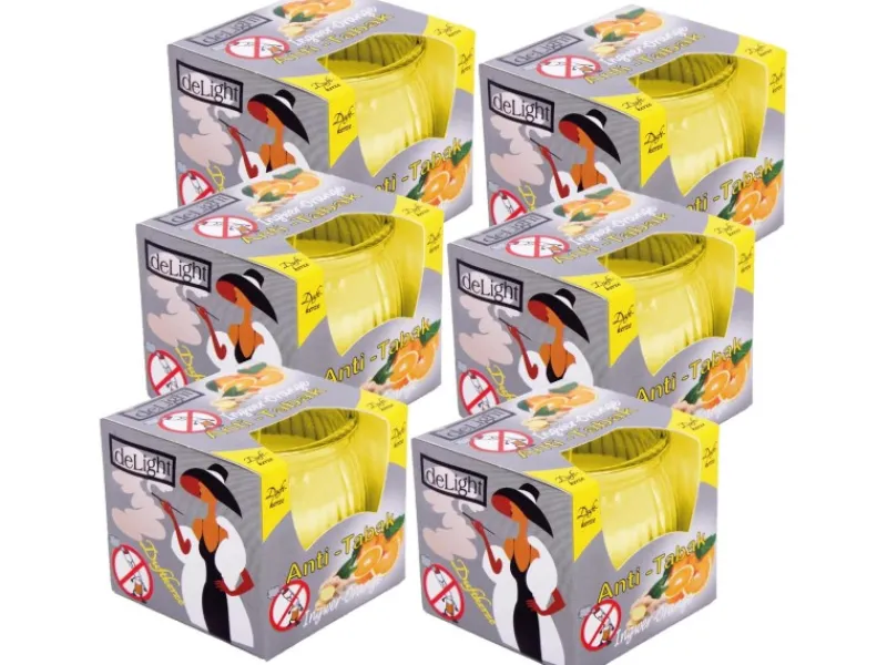 HS Candle Duftkerzen Raumerfrischer 6er Pack AntiTabak Ingwer Orange