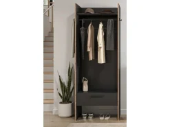 Hot Inn.Furn Garderobe Salud in Grau und Nox Eiche 70 x 189 cm Salud