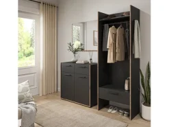 Hot Inn.Furn Garderobe Salud in Grau und Nox Eiche 70 x 189 cm Salud