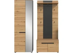 Inn.Furn Garderoben-Set 3-teilig in Eiche und Grau 160 cm Cooper