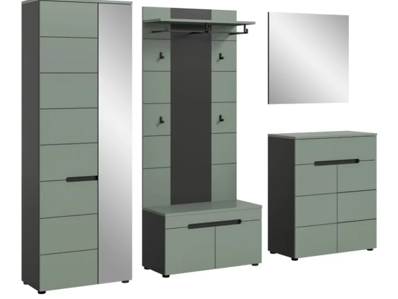 Inn.Furn Garderoben-Set 5-teilig in Salbei und Grau 255 cm Cooper