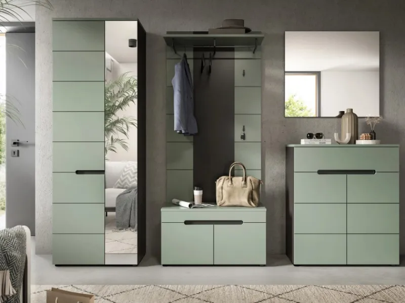 Inn.Furn Garderoben-Set 5-teilig in Salbei und Grau 255 cm Cooper