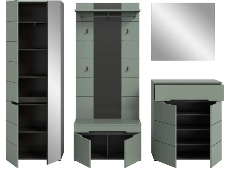 Inn.Furn Garderoben-Set 5-teilig in Salbei und Grau 255 cm Cooper
