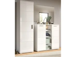 Best Inn.Furn Garderoben-Set 3-teilig Weiß Hochglanz 180 cm mit 13 Fächern Grazie