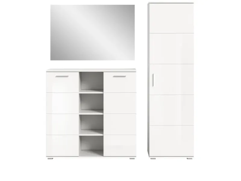 Best Inn.Furn Garderoben-Set 3-teilig Weiß Hochglanz 180 cm mit 13 Fächern Grazie