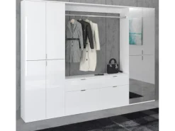 Inn.Furn Garderoben-Set 4-teilig Weiß Hochglanz 243 cm mit Spiegel SystemX