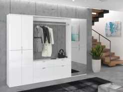 Inn.Furn Garderoben-Set 4-teilig Weiß Hochglanz 243 cm mit Spiegel SystemX