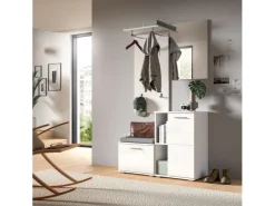 Inn.Furn Garderoben-Set 4-teilig Weiß Hochglanz 110 cm Grazie