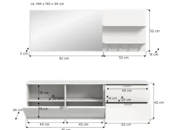 Inn.Furn Garderoben-Set 4-teilig in Weiß Hochglanz 144 cm SystemX