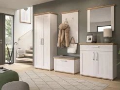 New Inn.Furn Garderoben-Set 5-teilig Weiß Lärche 285 cm Landhaus-Stil Mirano