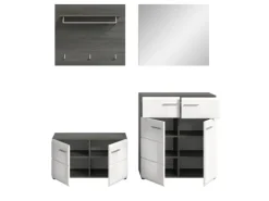 Inn.Furn Garderoben-Set 4-teilig Weiß Hochglanz Grau 175 cm Rumba