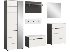 Inn.Furn Garderoben-Set 6-teilig in Weiß und Grau 255 cm Cooper