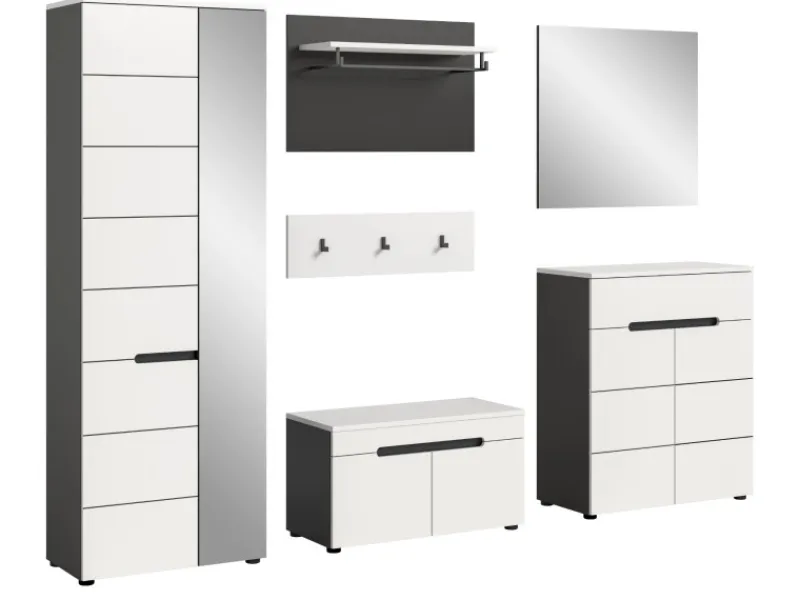 Inn.Furn Garderoben-Set 6-teilig in Weiß und Grau 255 cm Cooper