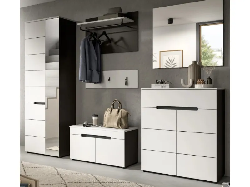 Inn.Furn Garderoben-Set 6-teilig in Weiß und Grau 255 cm Cooper