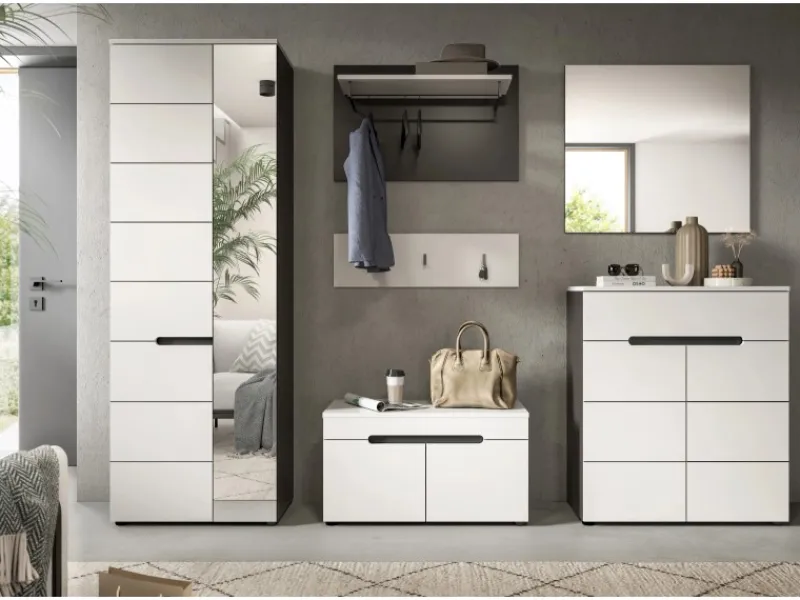 Inn.Furn Garderoben-Set 6-teilig in Weiß und Grau 255 cm Cooper