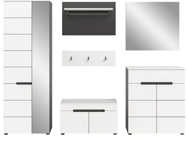 Inn.Furn Garderoben-Set 6-teilig in Weiß und Grau 255 cm Cooper