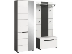 Discount Inn.Furn Garderoben-Set 3-teilig in Weiß und Grau 160 cm Cooper