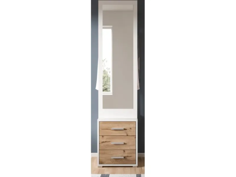 Inn.Furn Kompaktgarderobe in Weiß und Eiche 45 x 190 cm Pallas