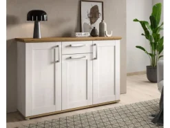 Inn.Furn Sideboard Weiß Lärche Eiche Artisan 137 cm Landhaus-Stil Mirano