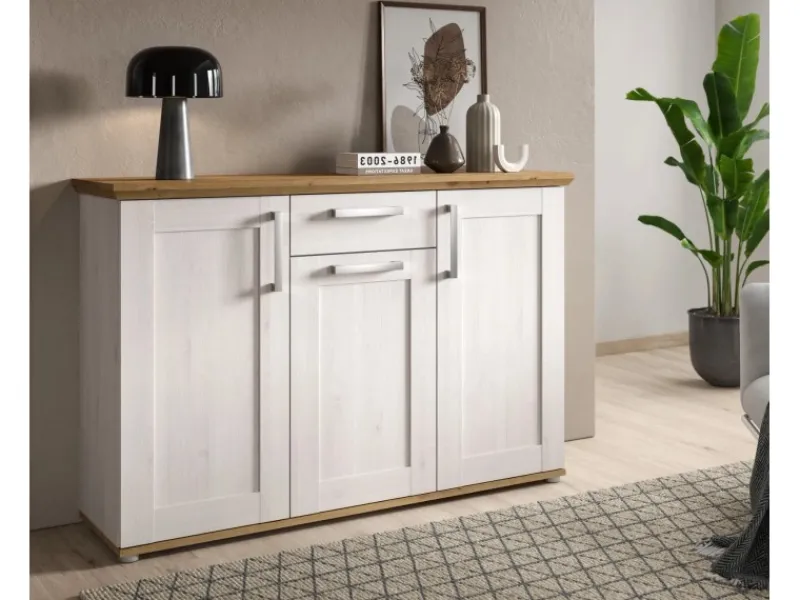 Inn.Furn Sideboard Weiß Lärche Eiche Artisan 137 cm Landhaus-Stil Mirano