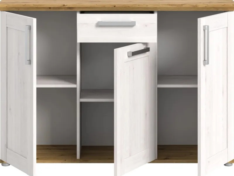 Inn.Furn Sideboard Weiß Lärche Eiche Artisan 137 cm Landhaus-Stil Mirano