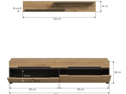 New Inn.Furn TV-Lowboard und Wandboard in Eiche und Grau 170 cm Cooper