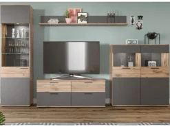 Inn.Furn Vitrine Eiche Grau 57 x 200 cm mit Soft-Close Tomaso