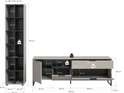 Inn.Furn Wohnwand in Kaschmir und Schwarz 245 cm mit Soft-Close Morena