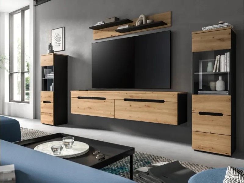 New Inn.Furn Wohnwand in Eiche und Grau 272 cm Cooper