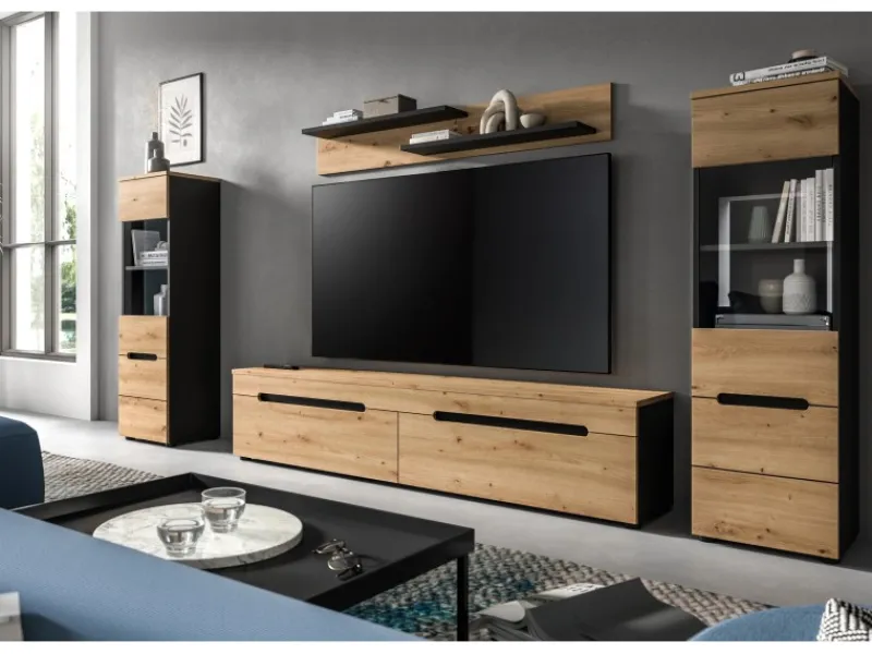 New Inn.Furn Wohnwand in Eiche und Grau 272 cm Cooper