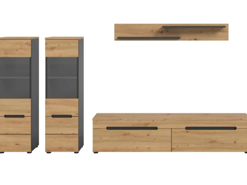 New Inn.Furn Wohnwand in Eiche und Grau 272 cm Cooper