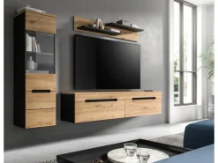 Inn.Furn Wohnwand in Eiche und Grau 221 cm Cooper