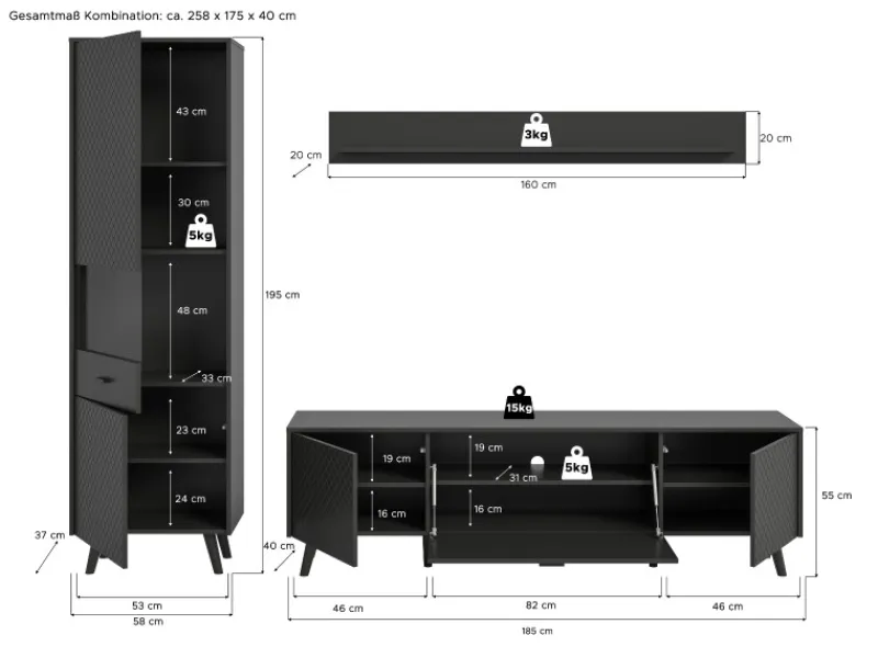Inn.Furn Wohnwand in Grau Matt 258 cm Madea