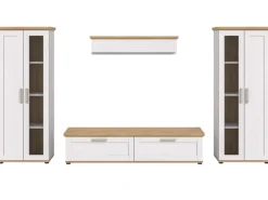 Inn.Furn Wohnwand in Weiß Lärche Landhaus 4-teilig 316 cm Mirano